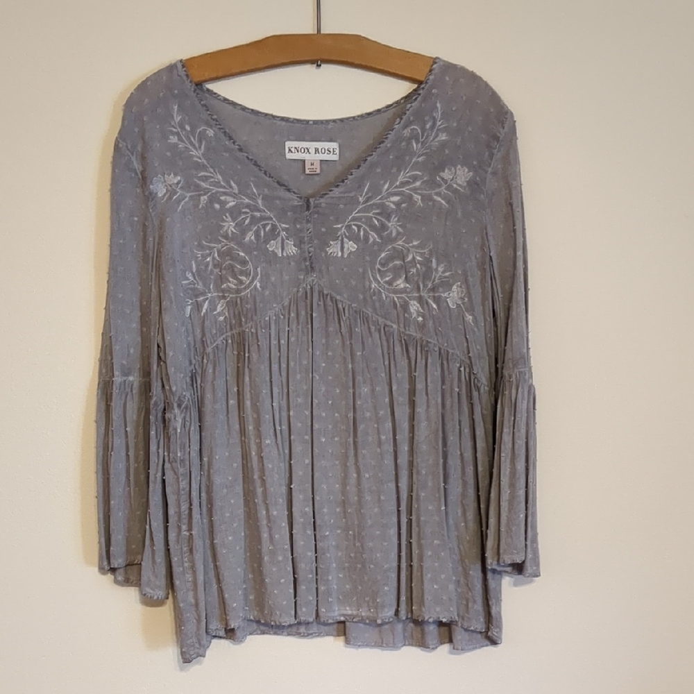 Knox Rose Gray Embroidered Women's Top